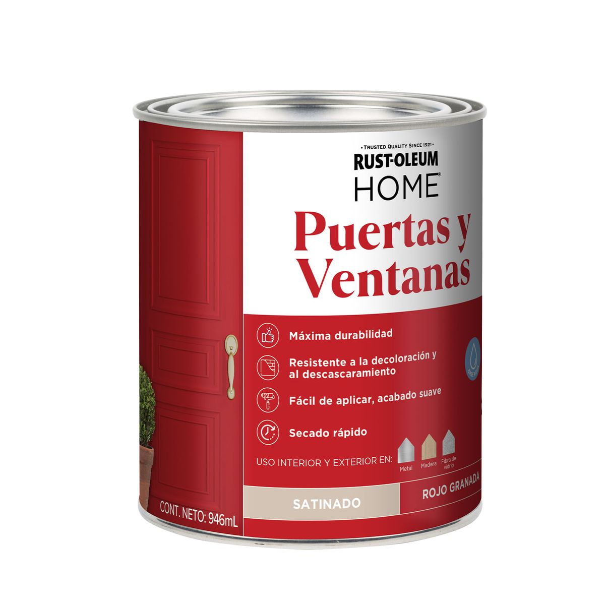 RUST OLEUM - Pintura Puertas Interior y Exterior Rojo Granada Satinado 946 mL