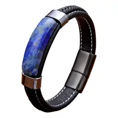 GENERICO - Pulsera Cuero Piedra Lapislazuli Hombre Moda