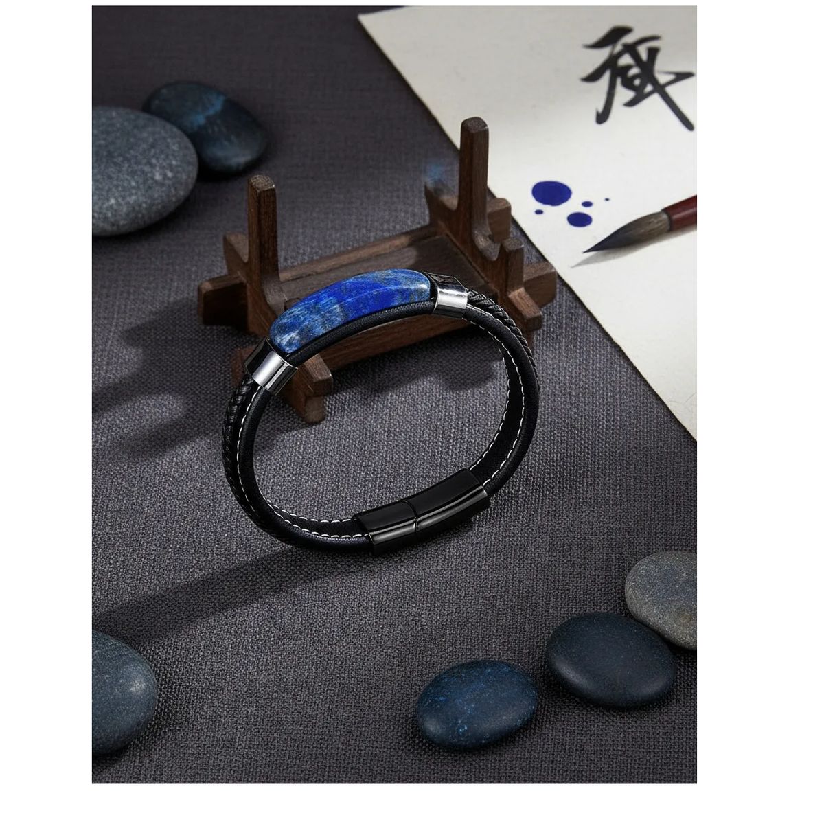 GENERICO - Pulsera Cuero Piedra Lapislazuli Hombre Moda