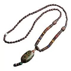 GENERICO - Collar Budista Etnico Green Madera Y Piedra Natural