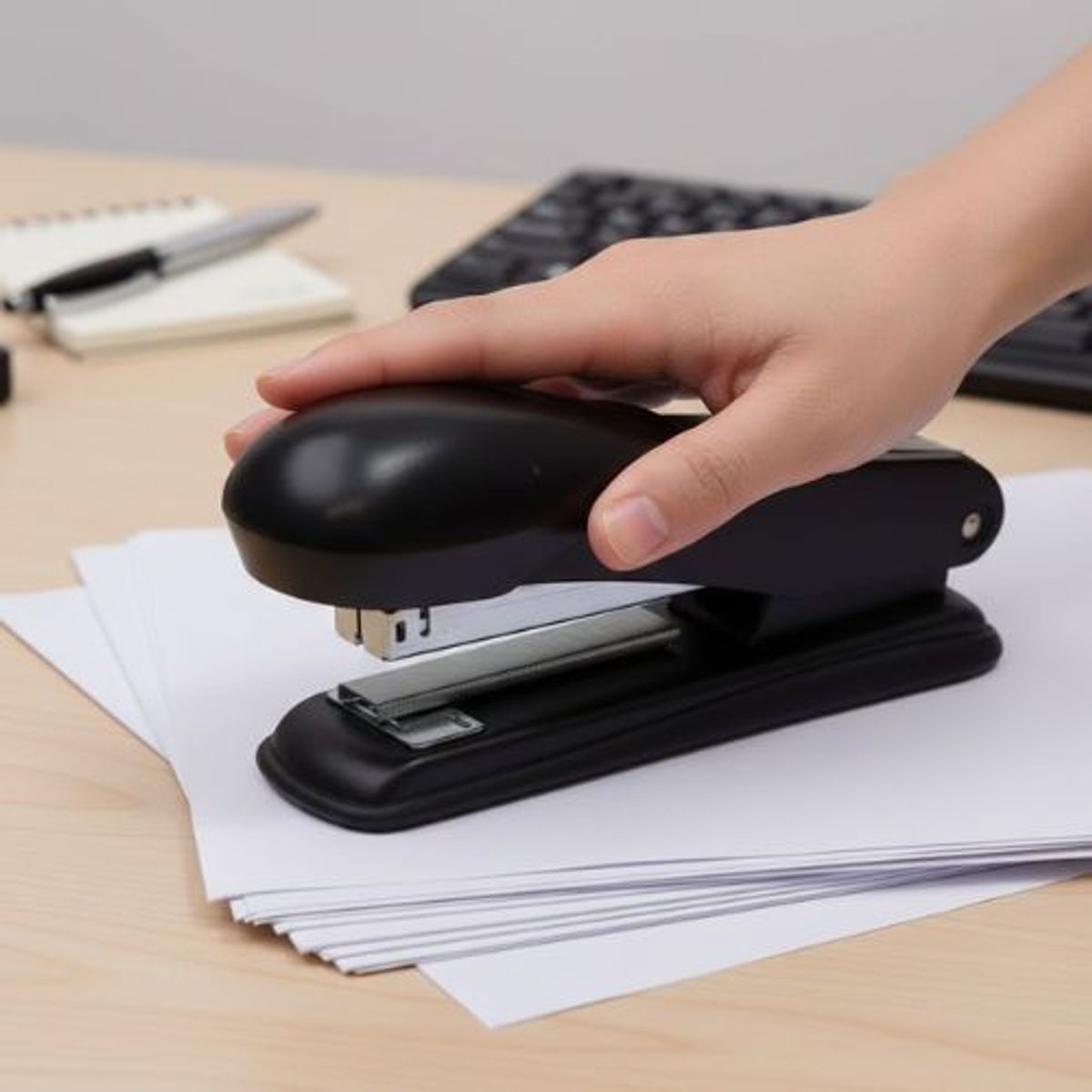 GENERICO - Grapadora De Escritorio Reforzada Metálica Negra