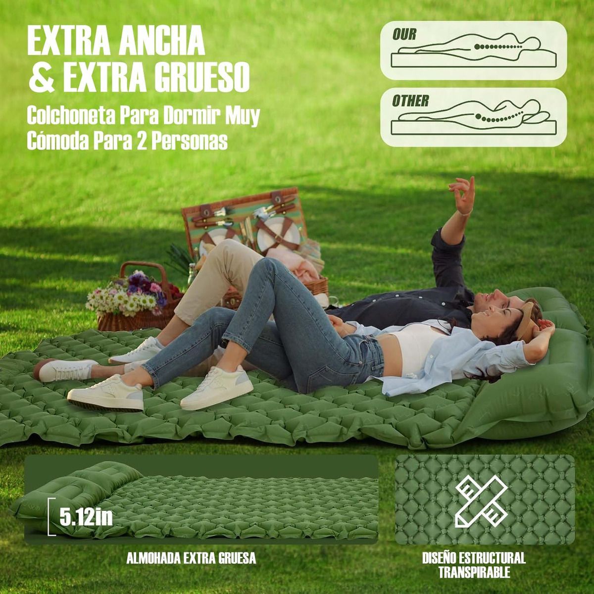 GENERICO - 200x120x7cm Colchones Inflables Doble Exterior Portátil