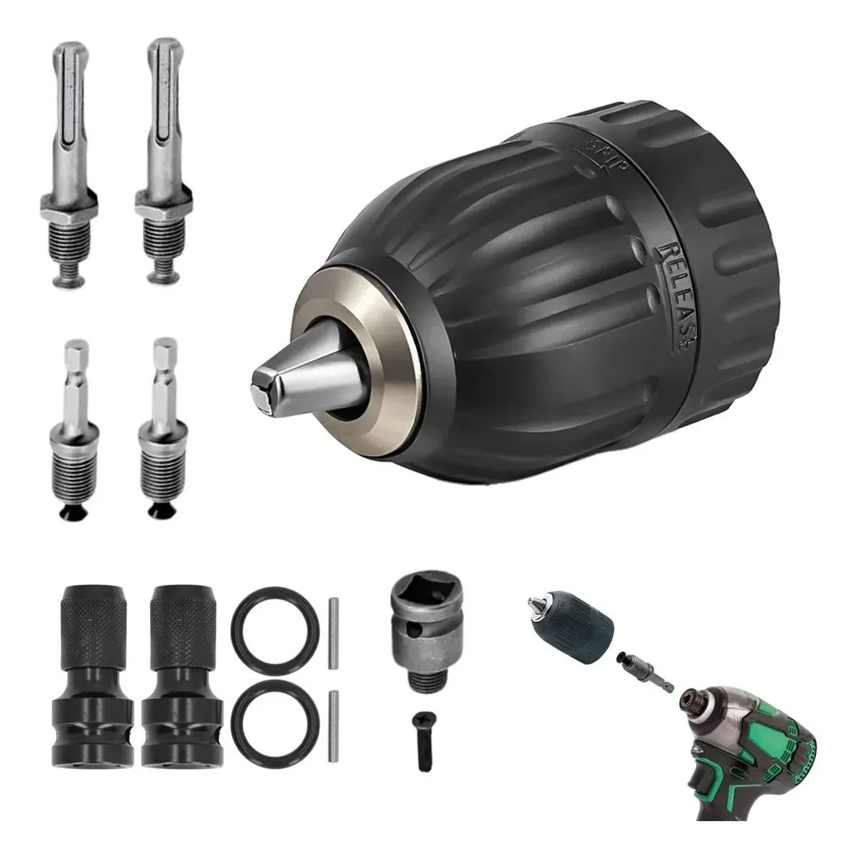 KUANGYE - 9pcs Mandril 13mm Taladro Con Adaptador Sds Plus Y 12-20unf