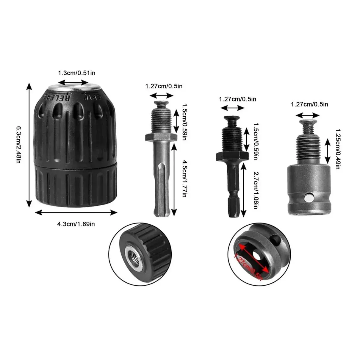 KUANGYE - 9pcs Mandril 13mm Taladro Con Adaptador Sds Plus Y 12-20unf