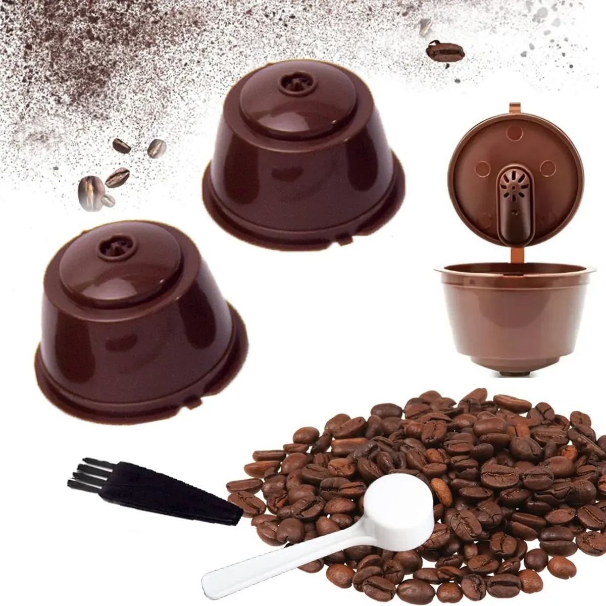 KUANGYE - 3 Capsulas Reutilizables Para Dolce Gusto + Cuchara+ Cepillo