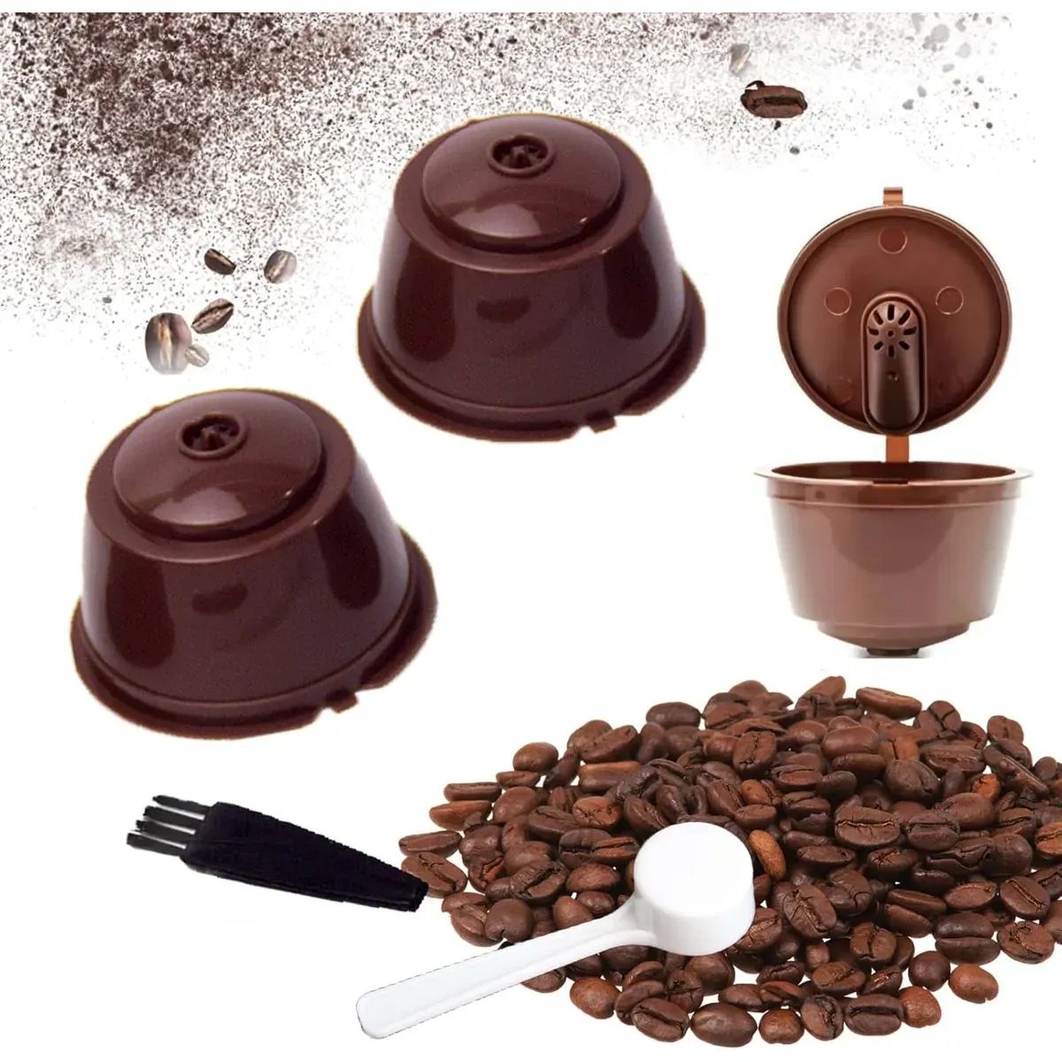 KUANGYE - 3 Capsulas Reutilizables Para Dolce Gusto + Cuchara+ Cepillo