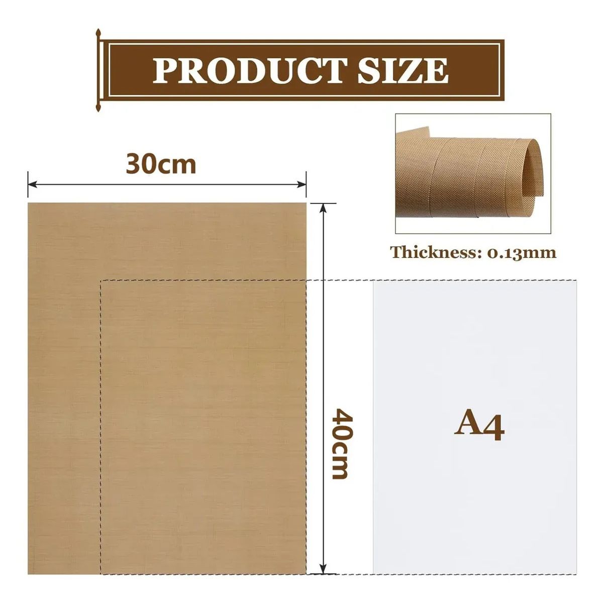 KUANGYE - 10 Laminas De Teflon Multiuso Sublimacion cocina 30x40 Cm Marrón Claro