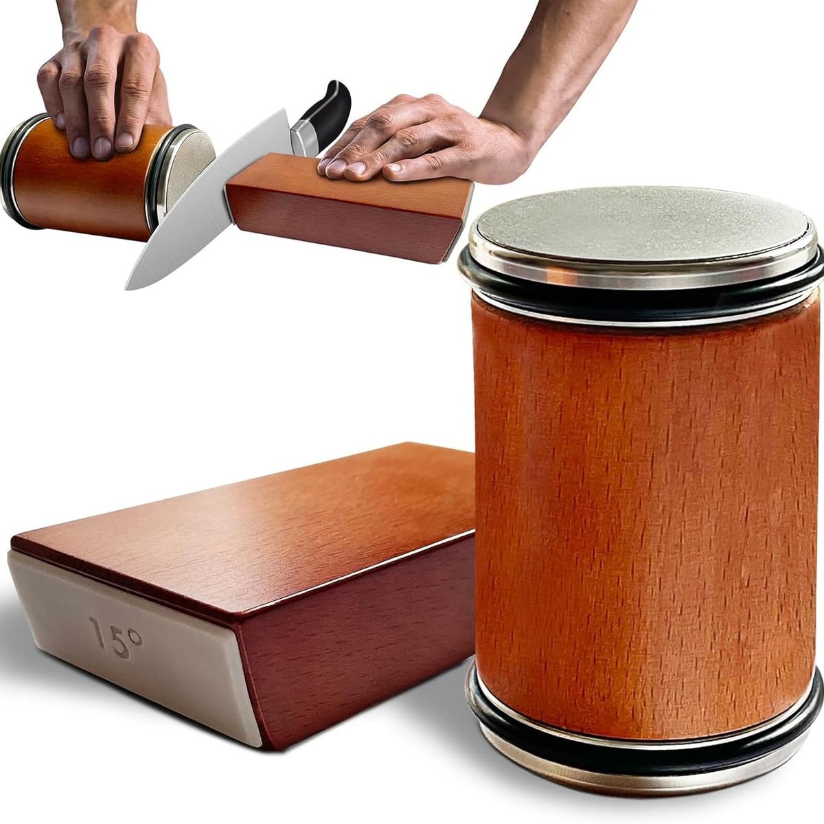 KUANGYE - Afilador De Cuchillos Manual Rolling Sharpener Marrón
