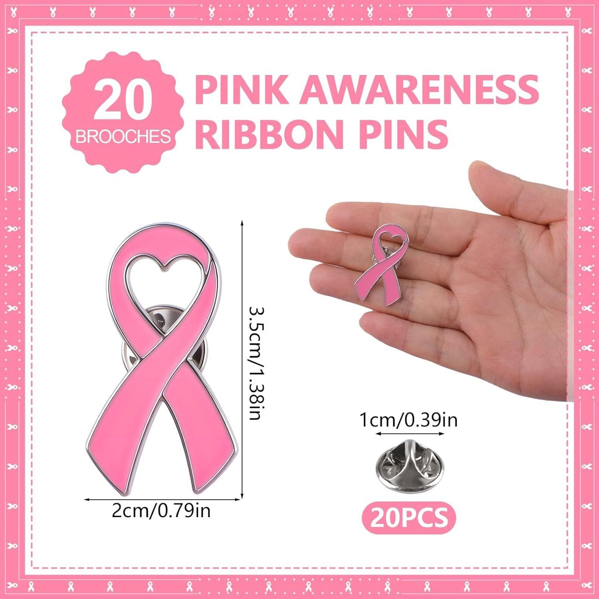 KUANGYE - Pin Prendedor Lazo Rosa Símbolo Cáncer De Mama 20 Unidades Rosa