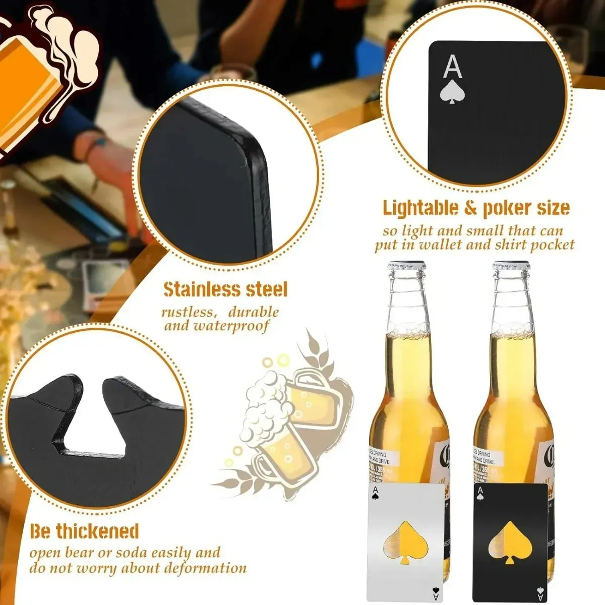KUANGYE - 20 Destapadores De Naipe De Acero Inoxidable Abrebotellas