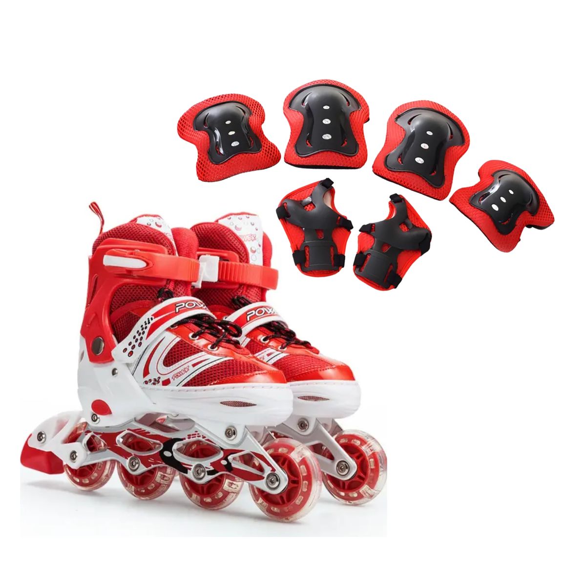 GENERICO - Patines Roller en Linea Ajustables mas Protecciones En Rojo L
