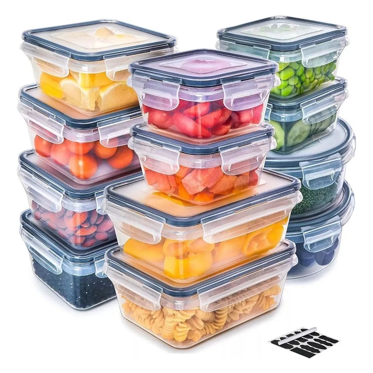 EVERSO - Set 12 Tapper Tuper Herméticos Para Comida Ensalada Nevera Blanco