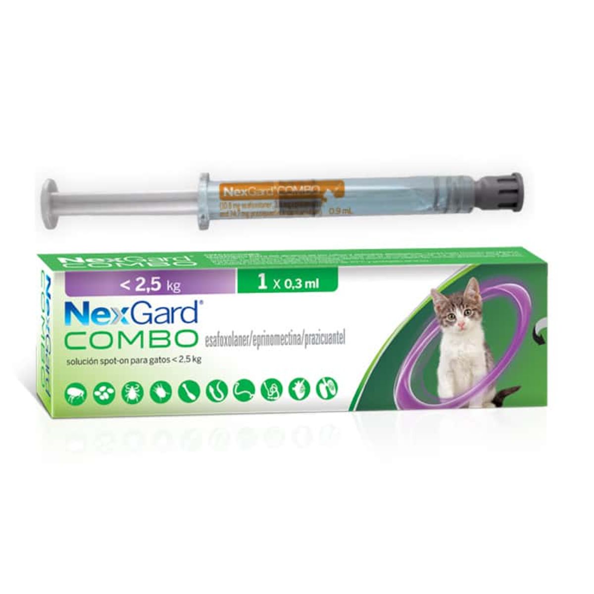 NEXGARD - Antiparasitario Nexgard Combo Pipeta Gato 0.8 a 2.5 Kg