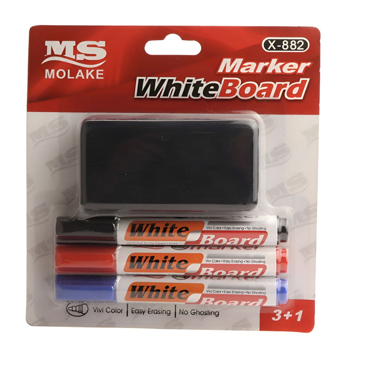 OKAY - Set De3 Plumones Para Pizarra Negro Azul Rojo + Borrador