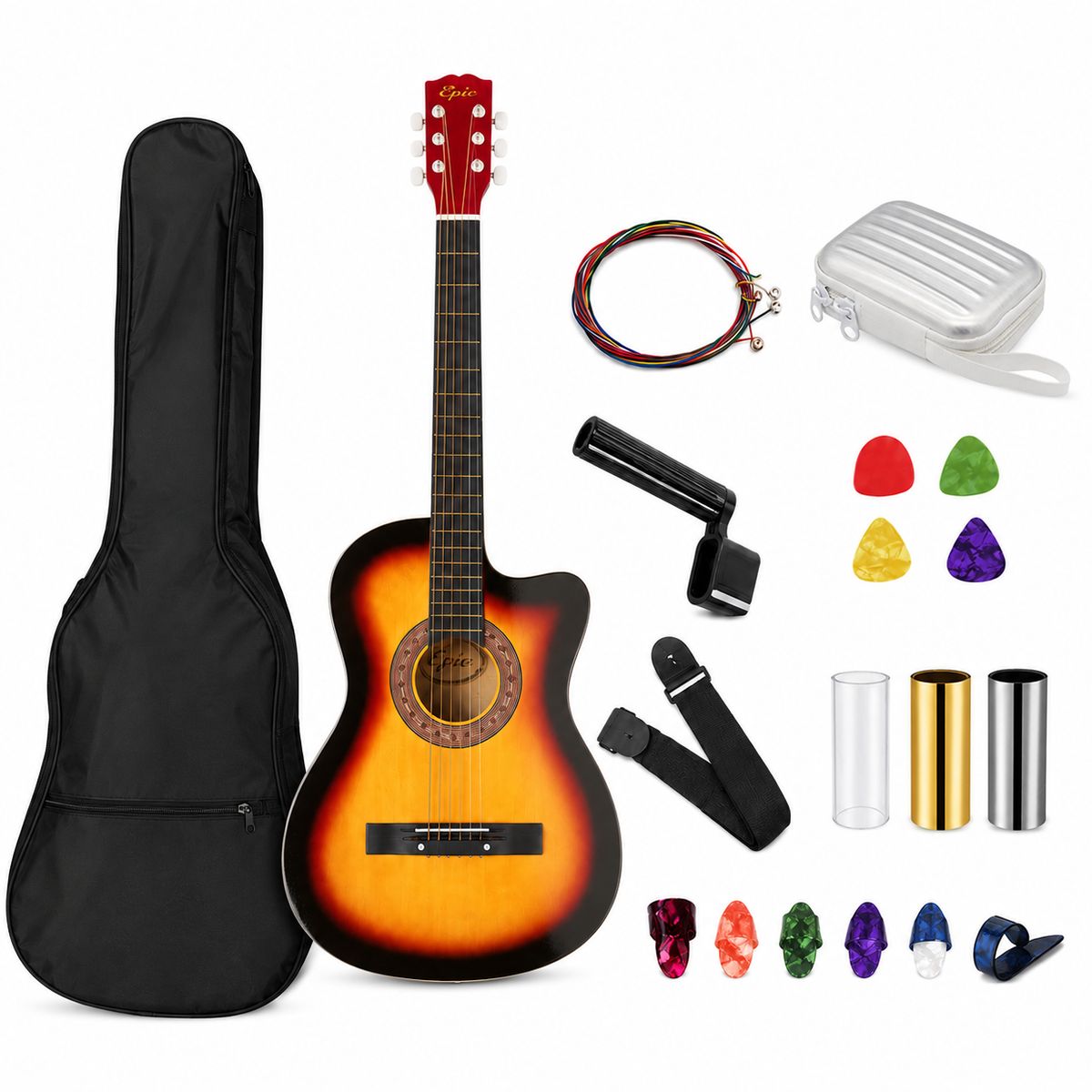 EPIC - Guitarra Electroacústica 38" Cutaway Sunburst + Accesorios