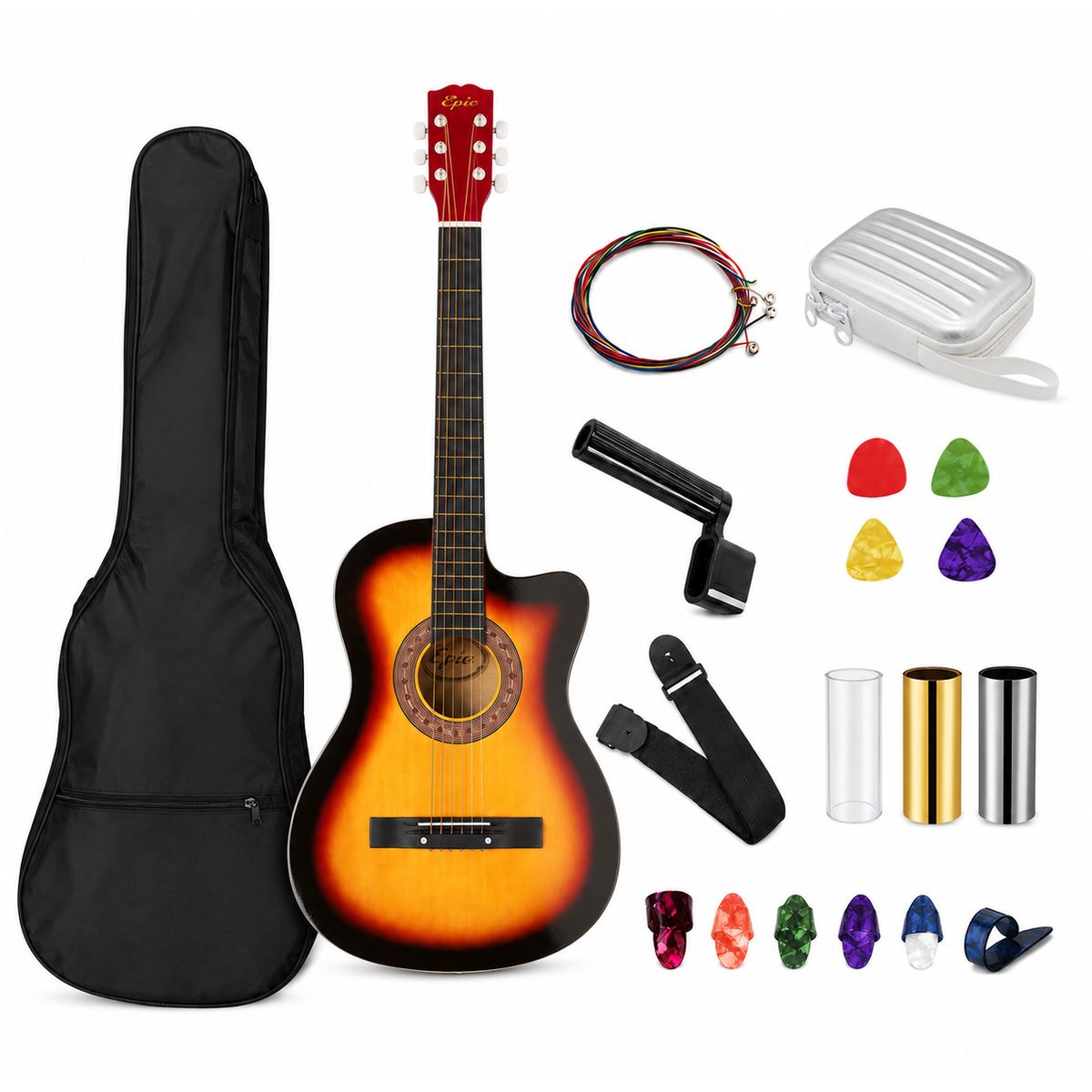EPIC - Guitarra Electroacústica 38" Cutaway Sunburst + Accesorios