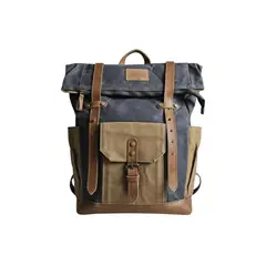 SANTINI - Mochila Coique gris Impermeable con Detalles en Cuero Natural Chile