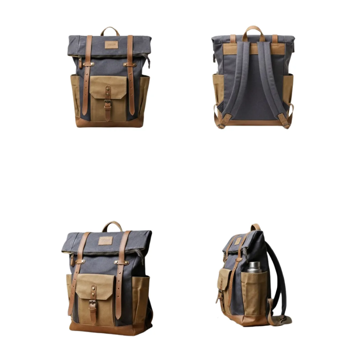 SANTINI - Mochila Coique gris  Impermeable con Detalles en Cuero Natural  Santini Chile