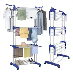 EVERSO - Tendedero Secado De Ropa Colgador Pechero Plegable 4 Niveles Azul