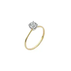 JB JOYAS BARON - Anillo Oro Amarillo 18kt Solitario Circonita 4 Grifas