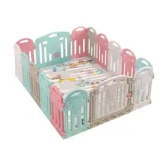 OKAY - Corral Para Bebe Plegable Con Cerro De Seguridad Portátil Color Rosa Y Blanco Diseño De La Tela Oso