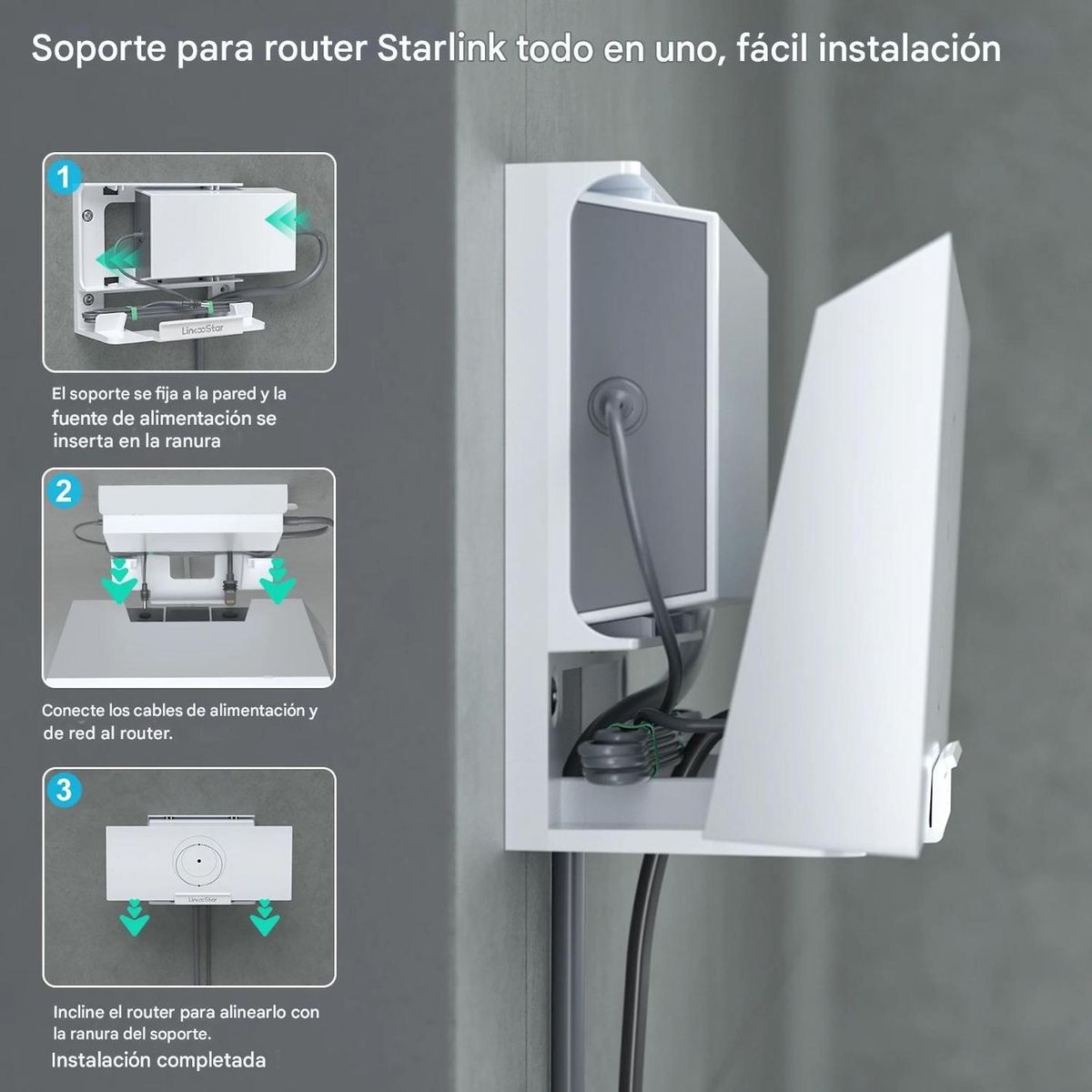 GENERICO - Soporte muro router Starlink Gen3 con base para fuente