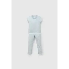COLLOKY - Pijama manga corta flores niña celeste 2A a 12A 100% algodón