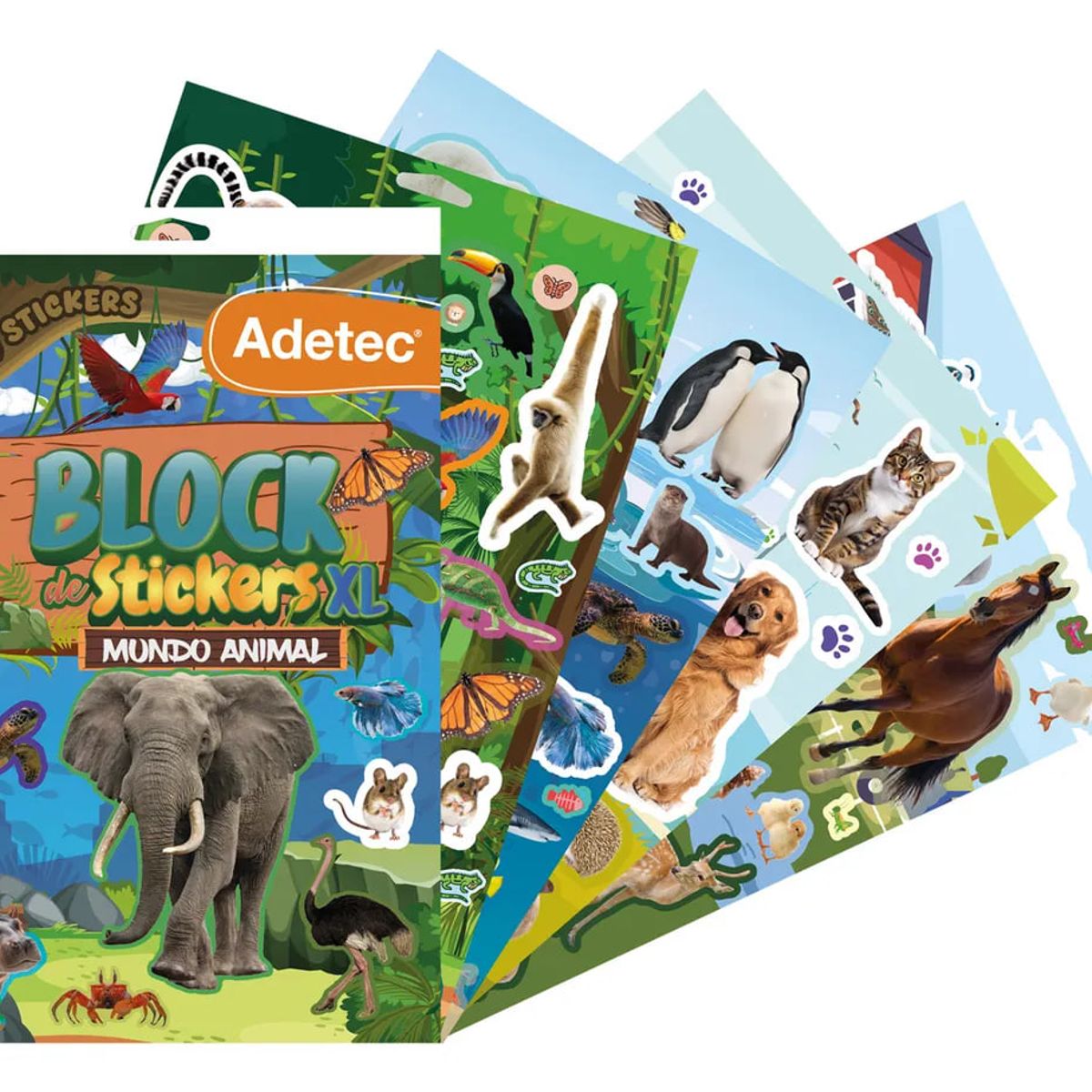 ADETEC - Block De Stickers Xl Adetec Mundo Animal +100 Stickers Animales