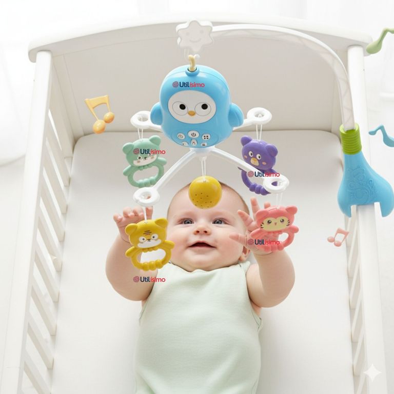 Movil Sonajero Giratorio Musical Bebe Nino Azul