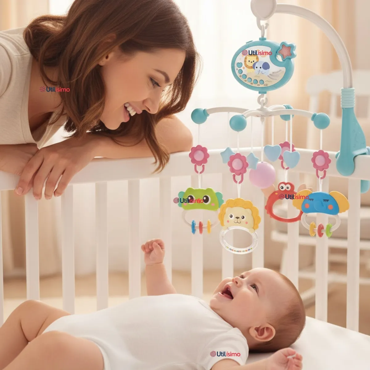 JUMP KIDS - Móvil Giratorio Musical Proyector De Luces + Control Para Cuna Bebé
