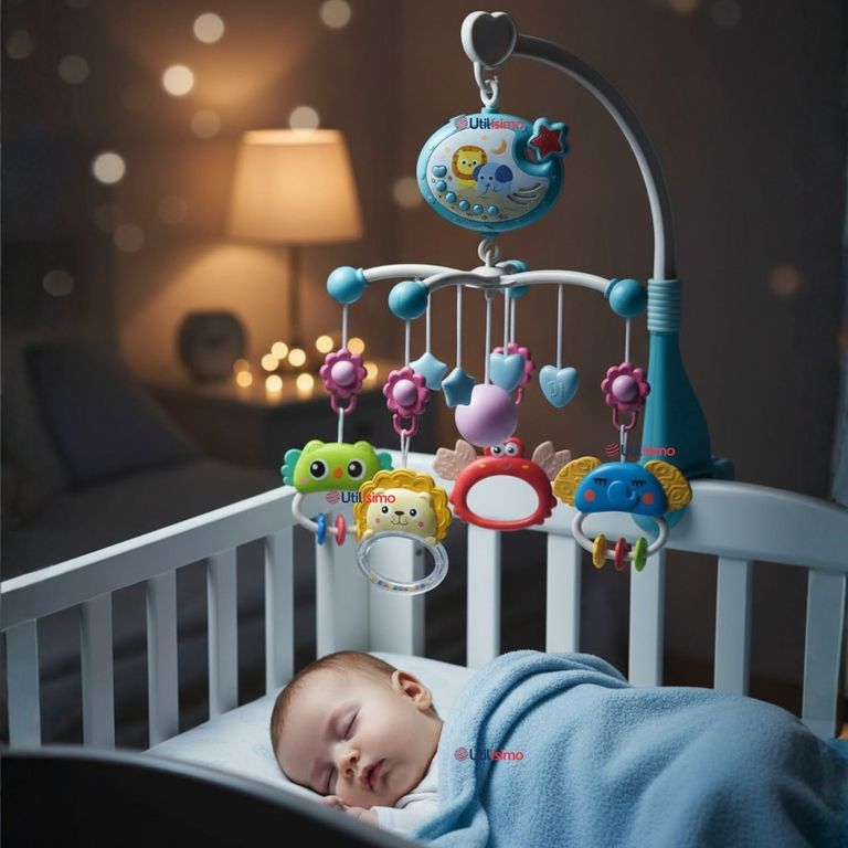 Movil Giratorio Musical Proyector De Luces + Control Para Cuna Bebe