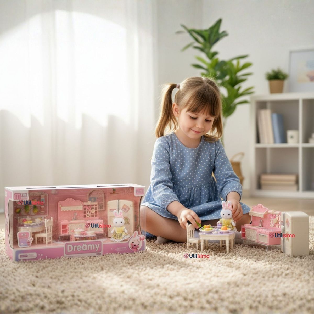 UTILISIMO - Set de Cocina y Comedor Muñeca Conejita Juguete Niña