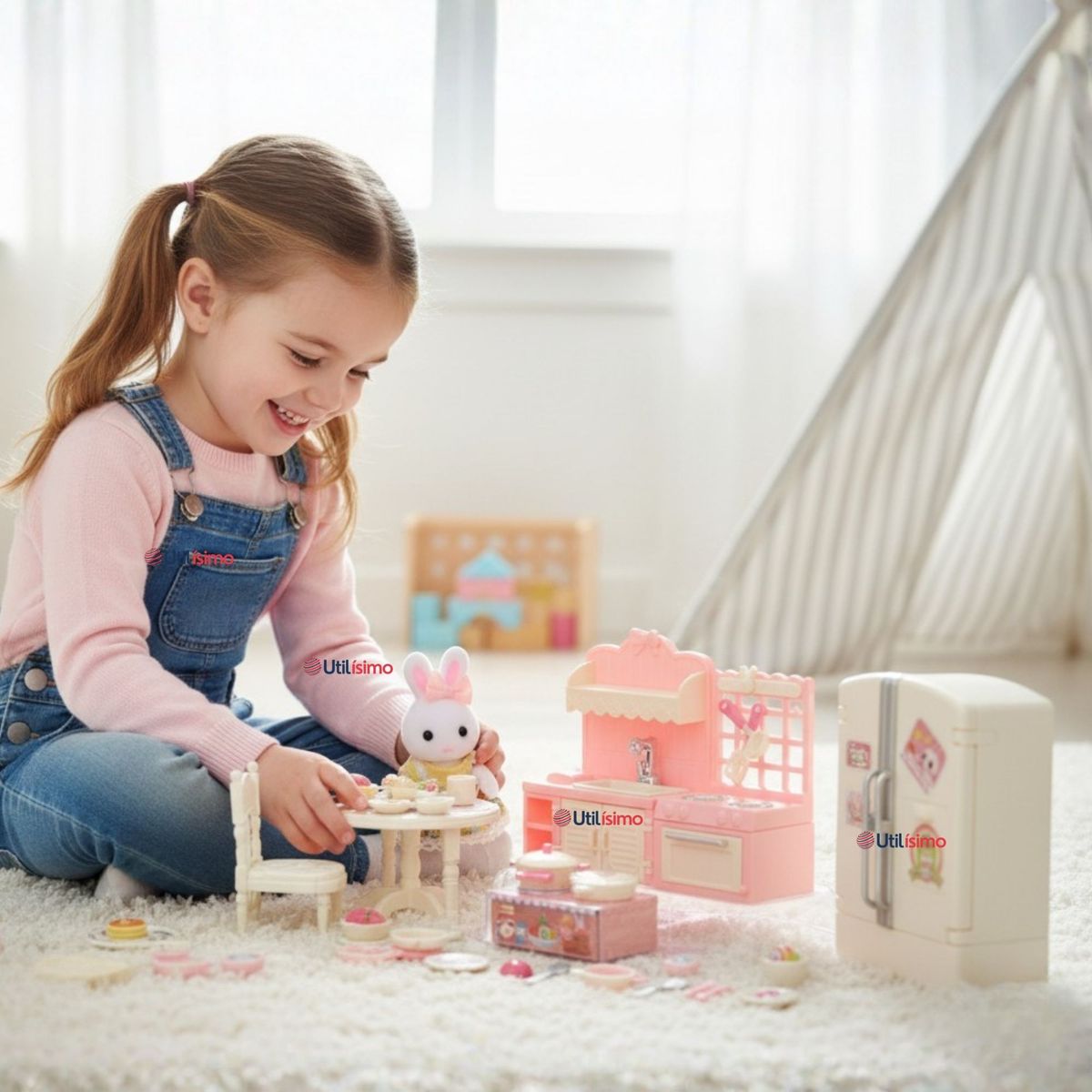 UTILISIMO - Set de Cocina y Comedor Muñeca Conejita Juguete Niña