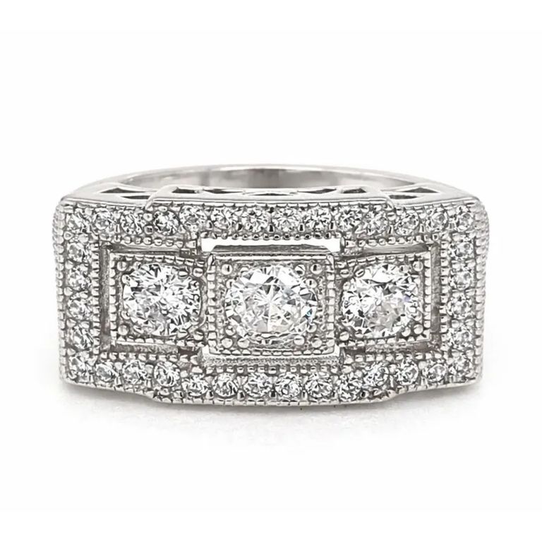 Anillo Art-Deco Vintage Rectangular Plata 925 Plateado 12