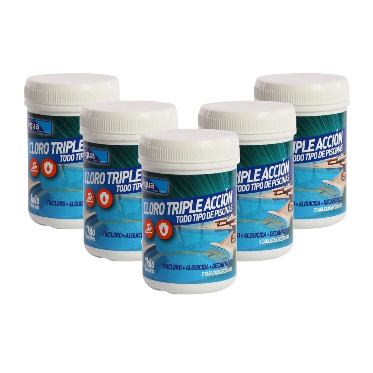 UNIVERSAL - Pack 5 Cloro Para Piscinas en Tabletas Triple Acción