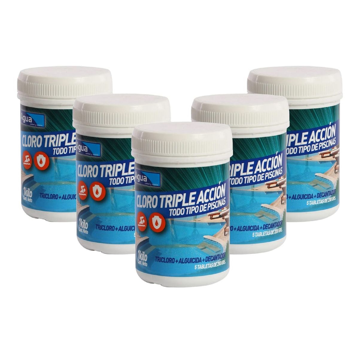 UNIVERSAL - Pack 5 Cloro Para Piscinas en Tabletas Triple Acción