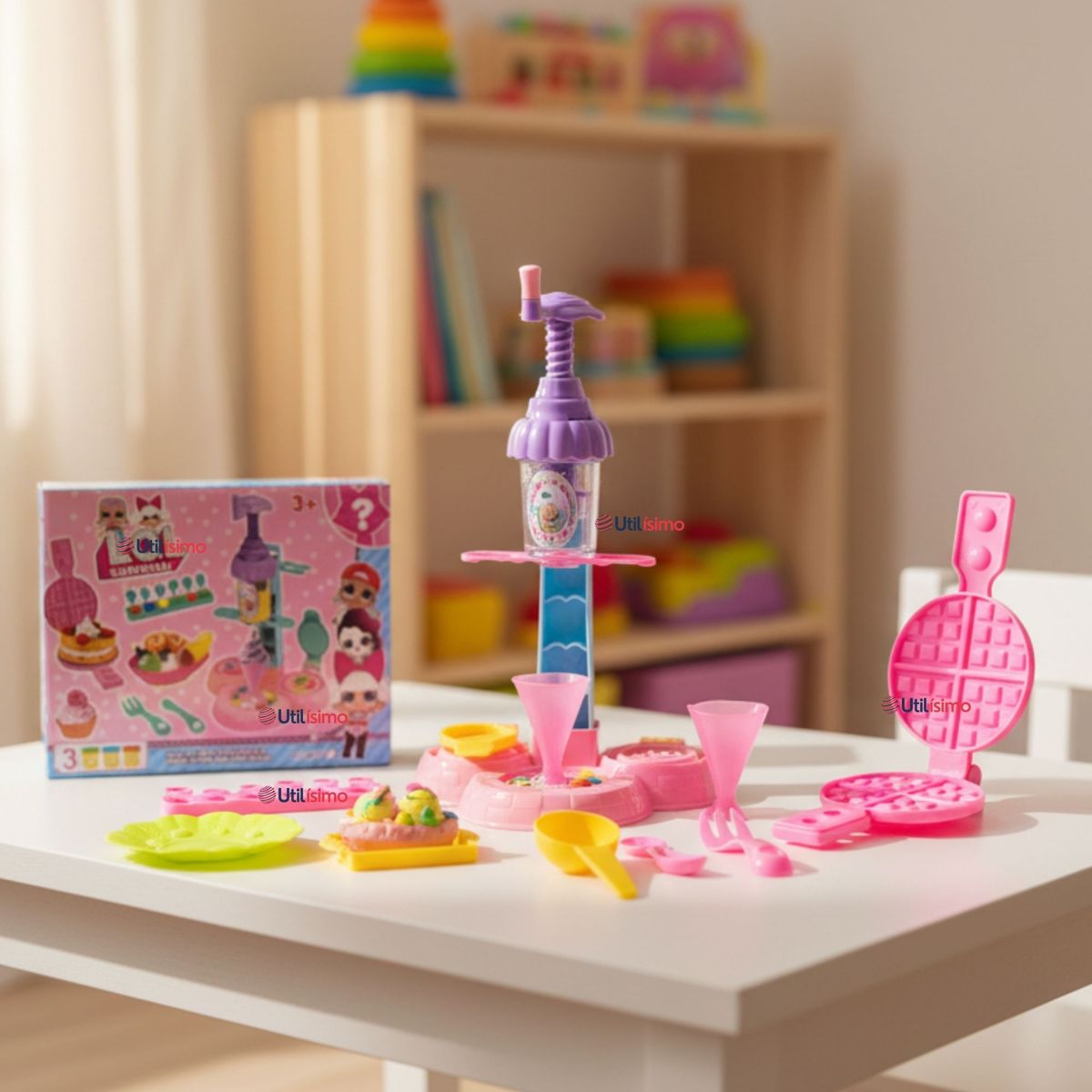 UTILISIMO - Set Juguete de Heladería y Waflera Creativa con Masas Moldeables Niña