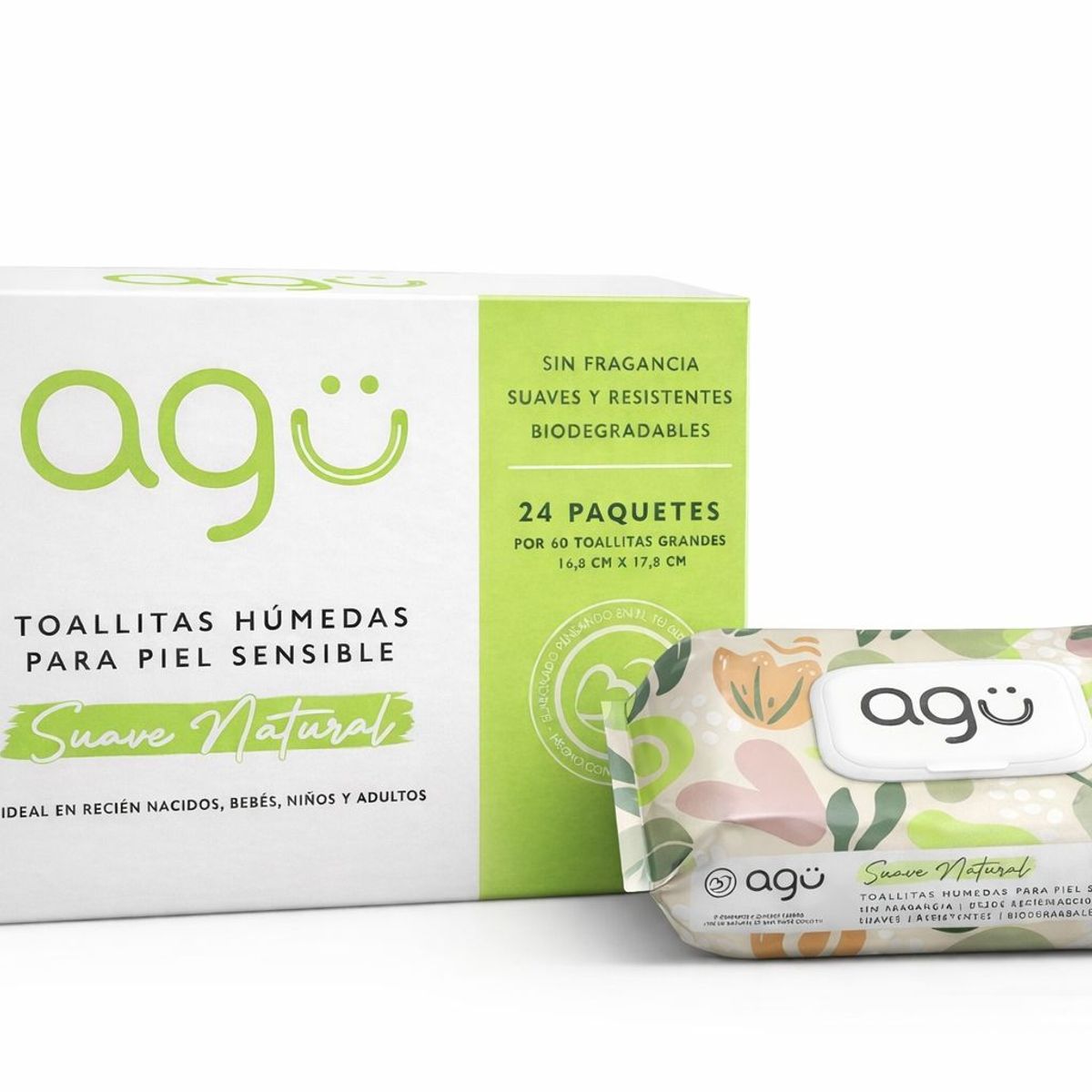 AGU - Toallitas Húmedas AGÜ Sensitive Sin Fragancia – Caja 24 Packs x 60 Unidades (1440 Toallitas)