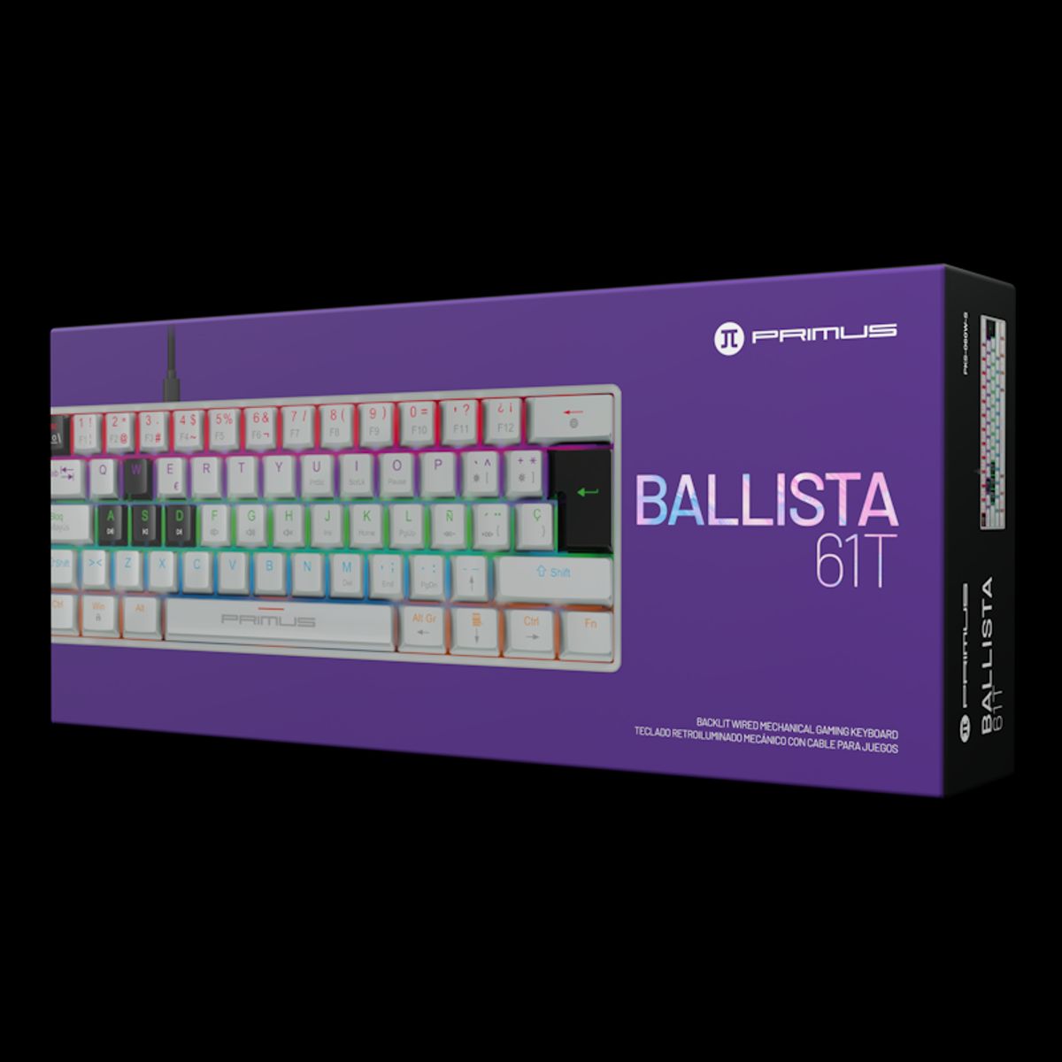 PRIMUS GAMING - Teclado gamer 60% BALLISTA61T PKS-060W-S con cable