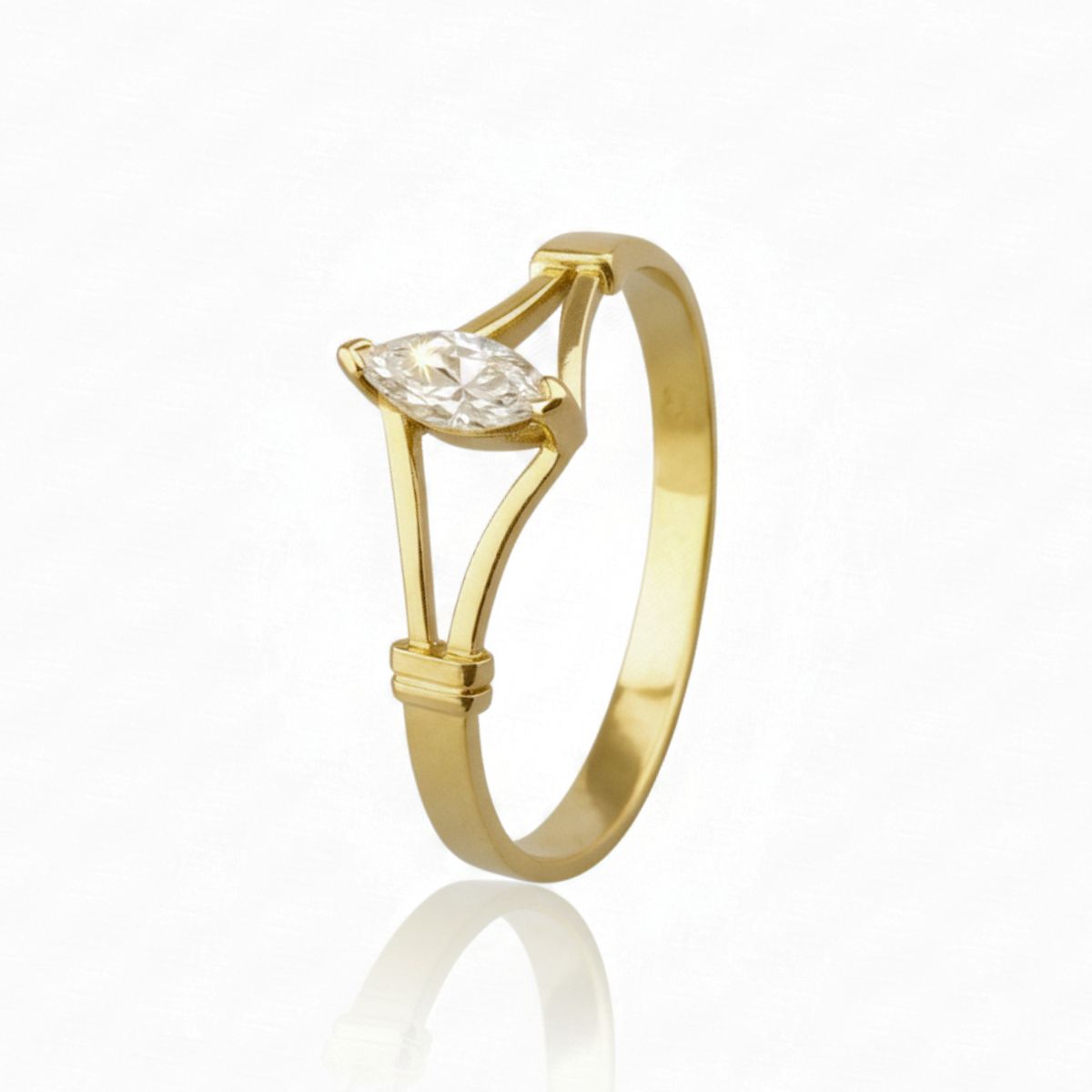 JB JOYAS BARON - Anillo Oro 18kt Platino Solitario Navette Circonita