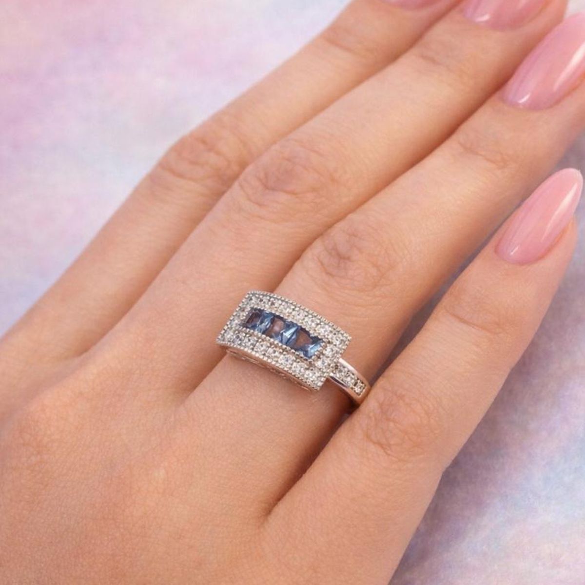 JOYAS LANDEROS - Anillo Vintage Rectangular Agua Marina Plata 925