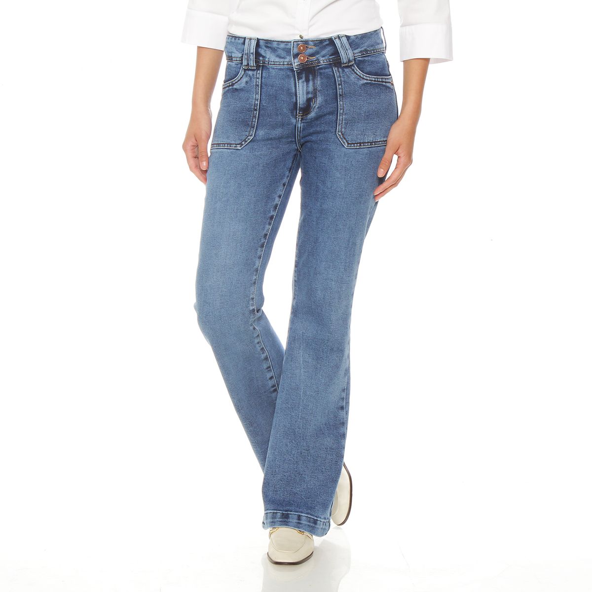 WADOS - JEANS CARGO FLARE TIRO ALTO PRETINA MEDIA DOS BOTONES