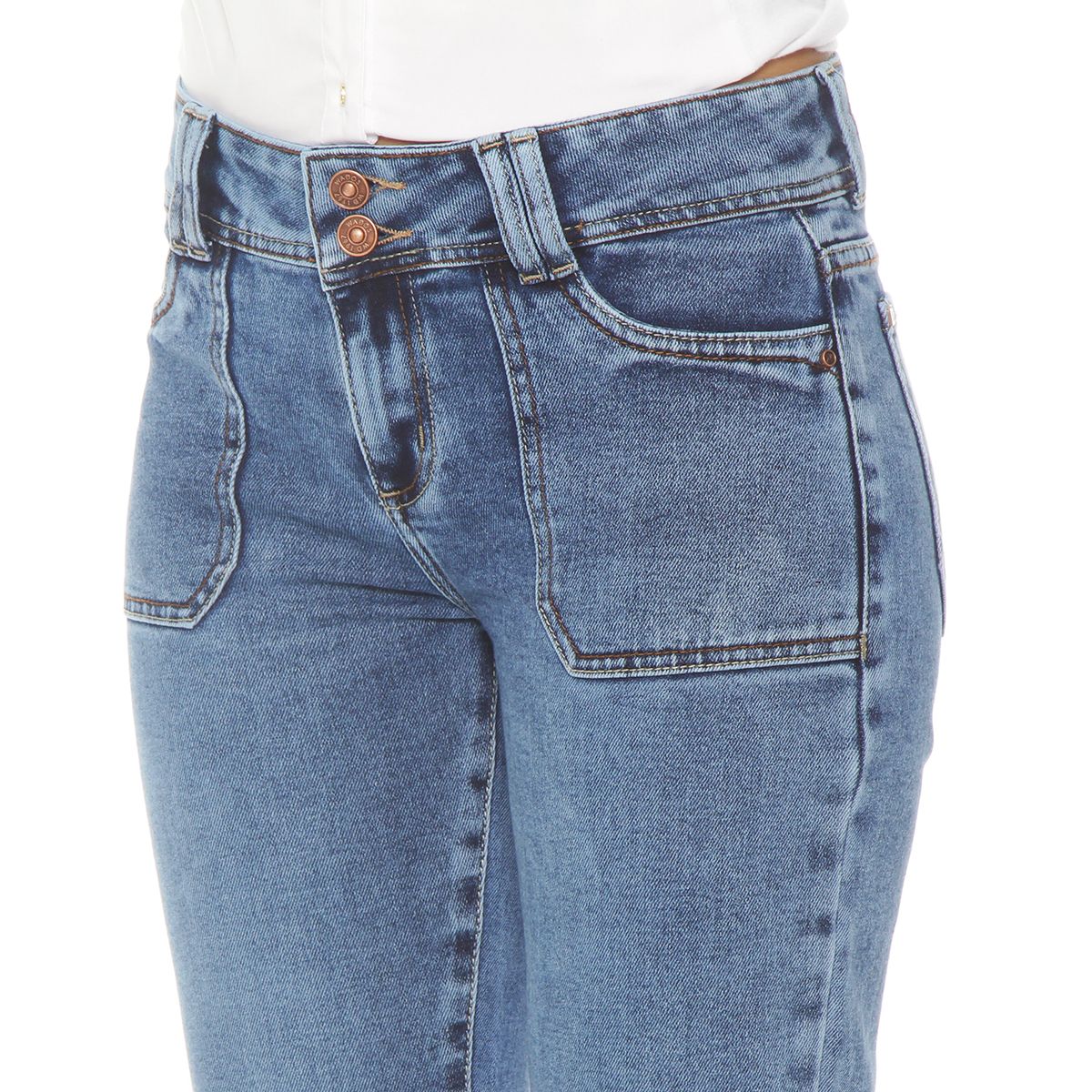 WADOS - JEANS CARGO FLARE TIRO ALTO PRETINA MEDIA DOS BOTONES