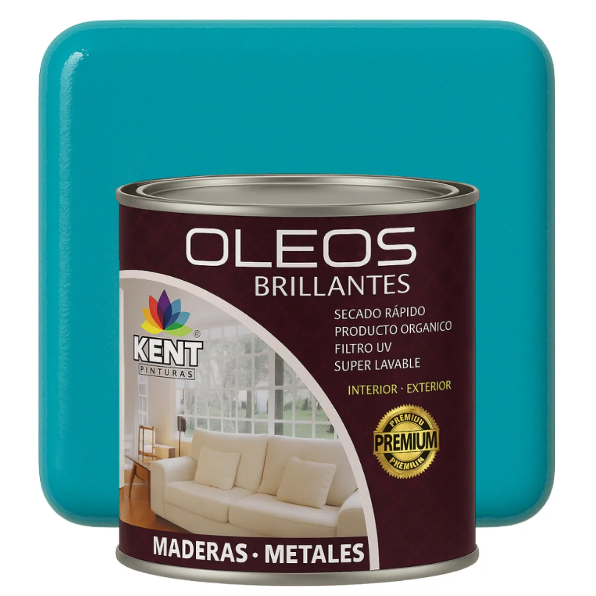 KENT - OLEO BRILLANTE PREMIUM - MULTISUPERFICIES - CUARTO GALON AZUL TURQUESA
