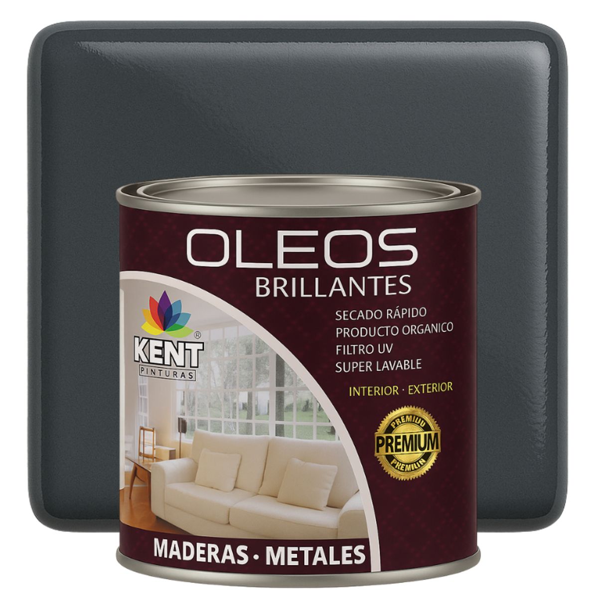 KENT - OLEO BRILLANTE PREMIUM - MULTISUPERFICIES - CUARTO GALON GRIS GRAFITO