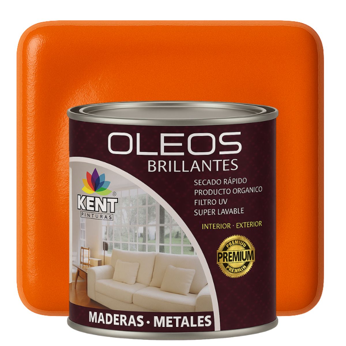 KENT - OLEO BRILLANTE PREMIUM - MULTISUPERFICIES - CUARTO GALON NARANJA BRILLANTE