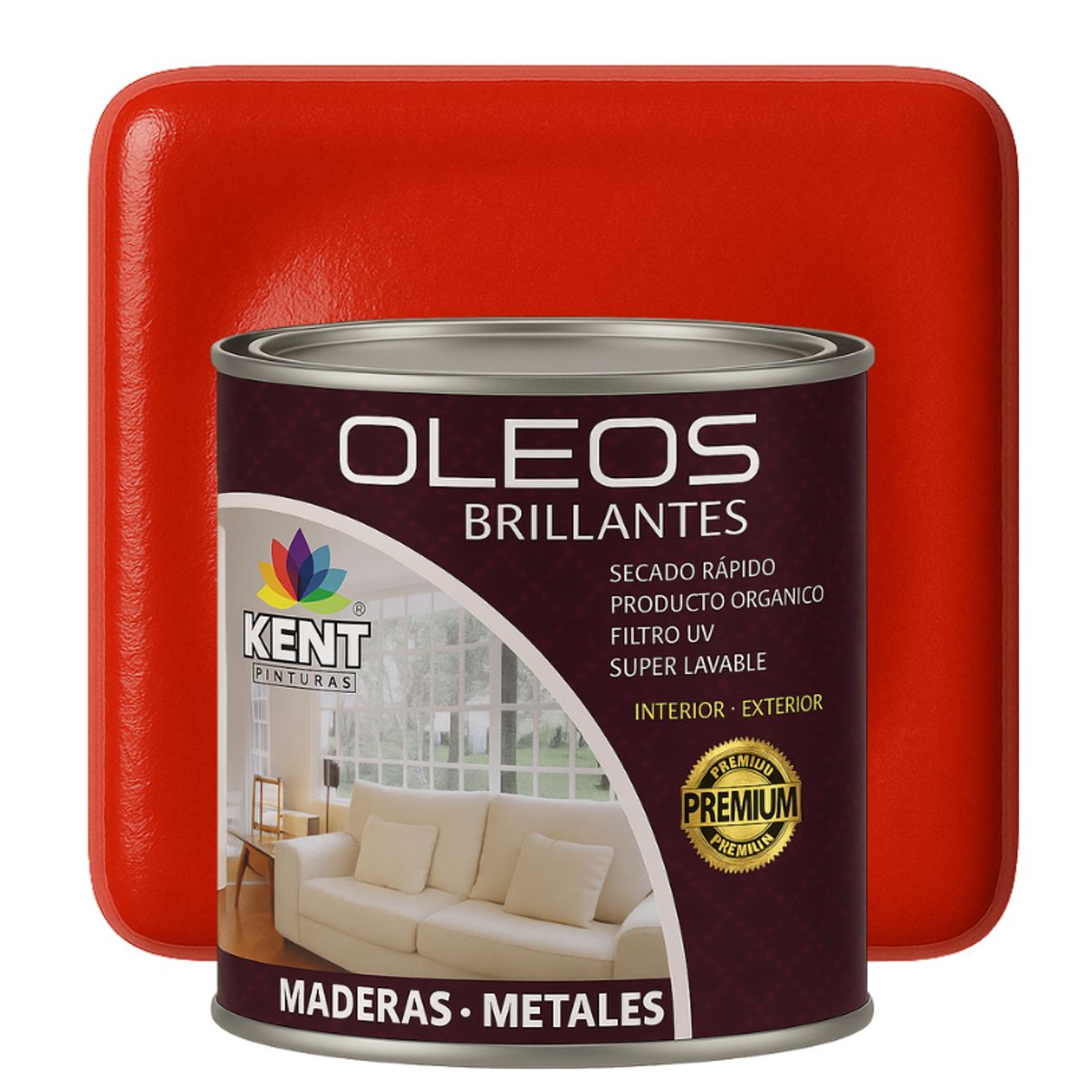 KENT - OLEO BRILLANTE PREMIUM - MULTISUPERFICIES - CUARTO GALON ROJO FUEGO