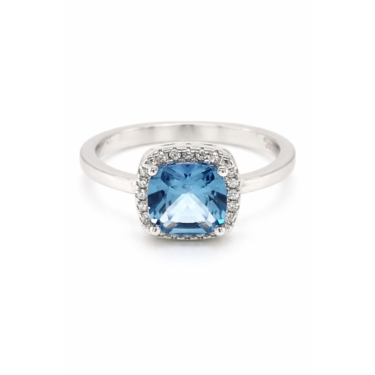 JOYAS LANDEROS - Anillo Halo Agua Marina Rectangular Plata 925