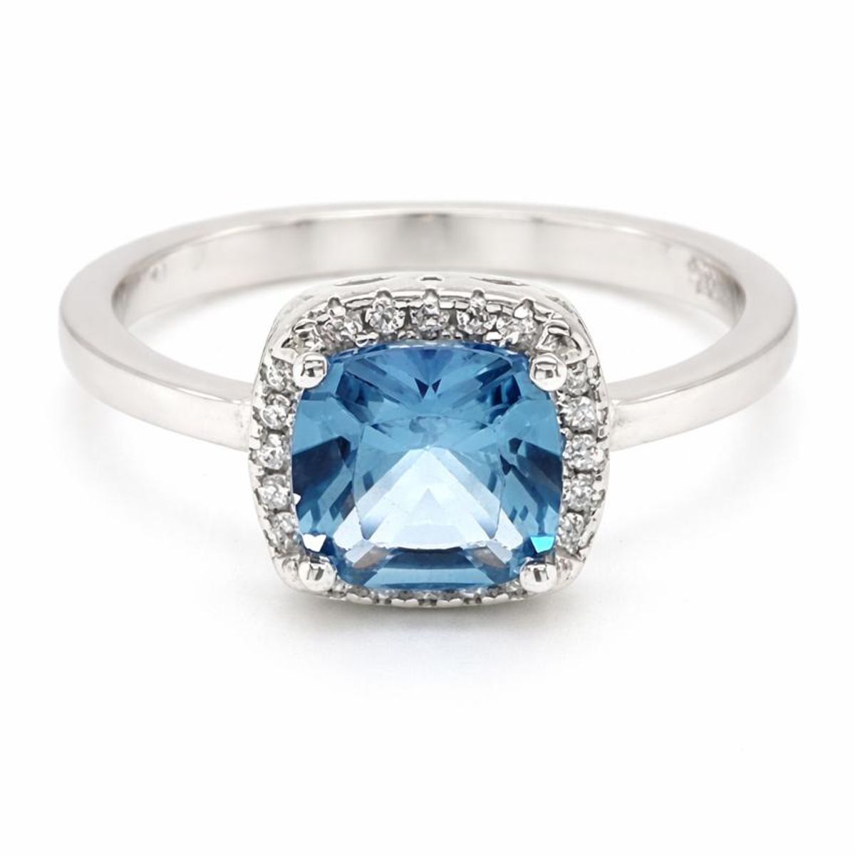 JOYAS LANDEROS - Anillo Halo Agua Marina Rectangular Plata 925