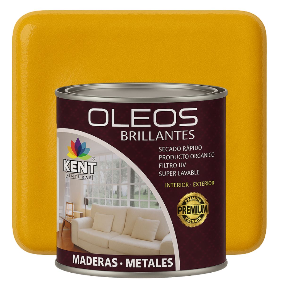 KENT - OLEO BRILLANTE PREMIUM - MULTISUPERFICIES - CUARTO GALON AMARILLO MOSTAZA